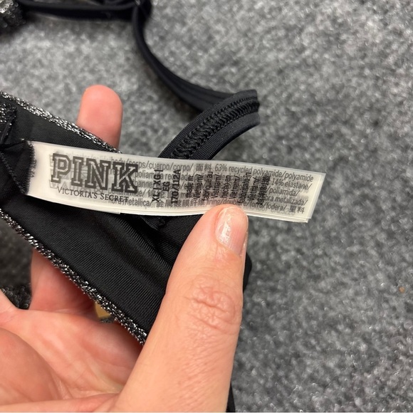 PINK by Victoria’s Secret Shimmer Push-Up Bikini Top NWT Black/Silver size: XL - Picture 6 of 10